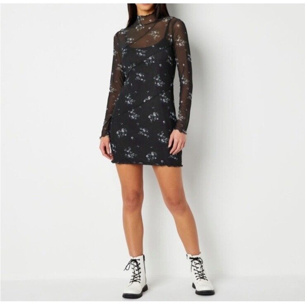 Arizona Dress Mesh Short Dark Floral‎ Whimsigoth Fairy Sheer Size L NEW